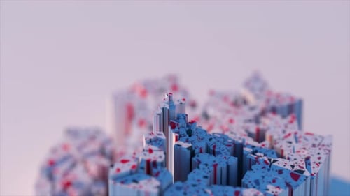 Intricate Geometric Structures Undergoing Vibrant Transformation Revealing Colorful Pillars and