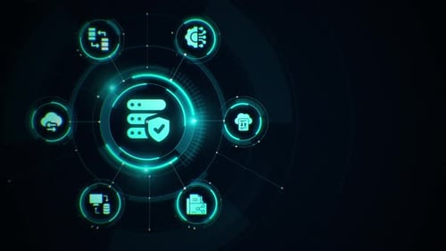 EDI Electronic data interchange robotic touchscreen animation with space for headline and text
