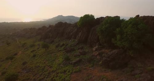 Aerial: The hills and mountains of Lesbos, Greece.