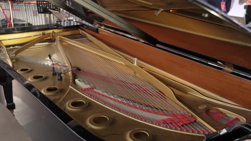 Elegante escaparate del interior de un piano de cola con un exquisito arte y un clip de diseño