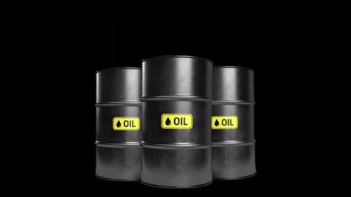 Oil Barrels Fall To The Ground On Alpha Channel