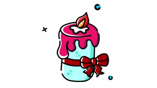 Bougie avec icône animée en forme de nœud papillon. Animation graphique animée sur le thème de Noël