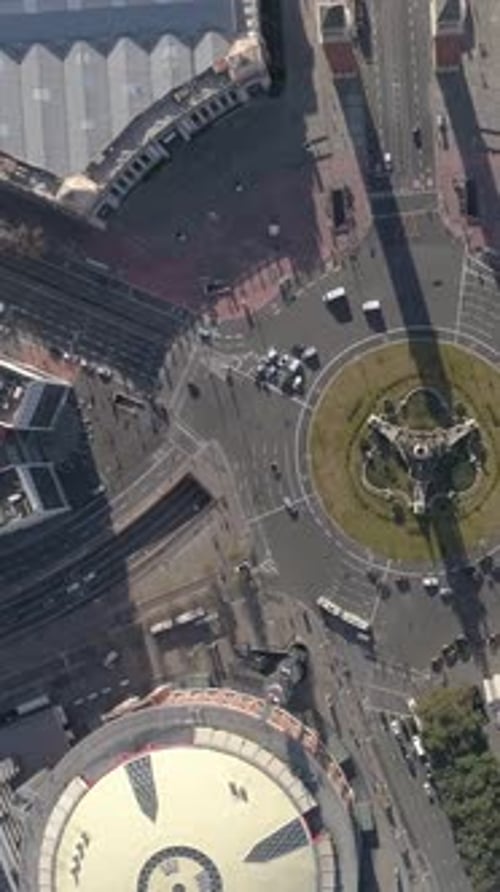 Barcelona Roundabout Traffic Fountain Vertical Video