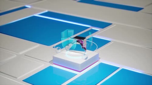 Datenspeicher-Cloud-Symbol Blaues Hologramm Tech Platform-Backup-Konzept