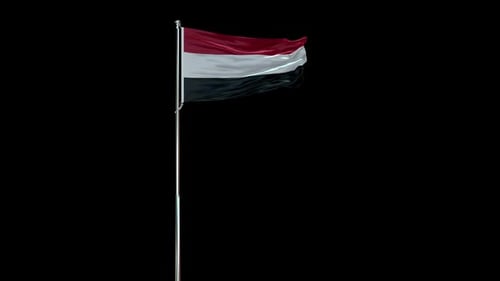 Realistic Waving Flag of Yemen on a Pole