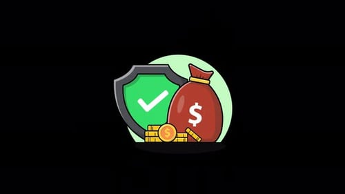 Money Bag and Coin Stacks with Shield. Secure Finance Concept Animation Video - Transparent