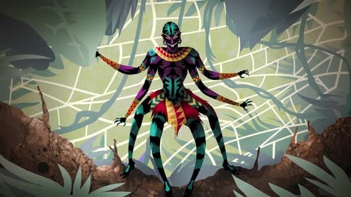 divinité araignée de la mythologie africaine Anansi dans une jungle dense
