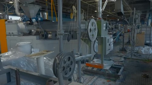 Cable wire production and machines in factory. Creative. Industrial background at the workshop.