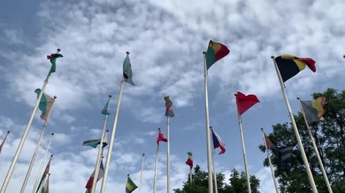 World Flags Waving Proudly in a City Setting