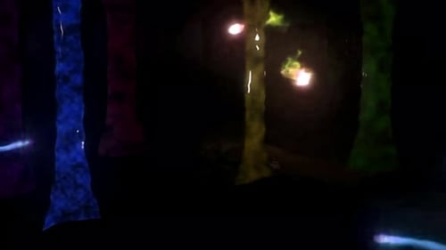 Des lumières colorées brillent dans la forêt sombre