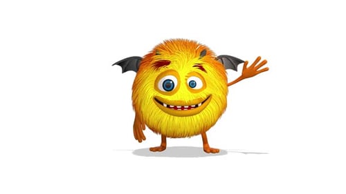 Furry Orange Yellow Monster Waving Greeting Character Animation