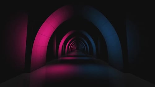 Futuristic illuminated tunnel with arches