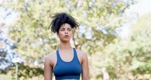 Fitness, tired woman and walking in rest from running exercise, cardio workout