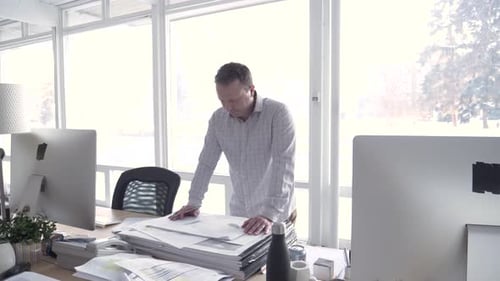 Mature Businessman Reviewing Documents in Office