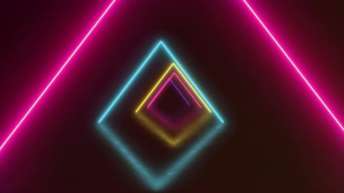 Neon Geometric Squares Tunnel Loop Background