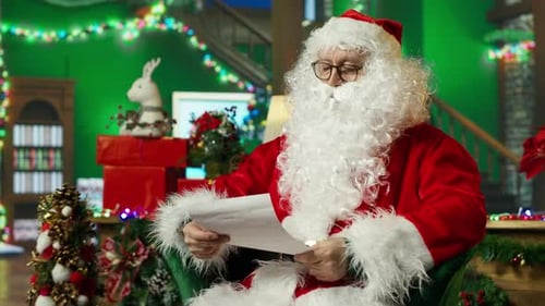 Man Dressed As Santa Claus Character Opening Letter Received From Kids