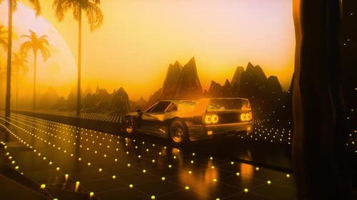 80s Sci Fi Car On Neon Green Road