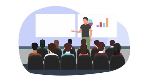 Animated Flat Design Illustration of Man Giving Business Presentation
