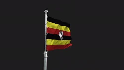 Uganda Flag Waving on Pole Realistic Animation