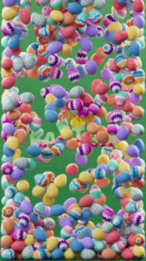 Happy Easter Text Reveal with Falling Decorative Eggs