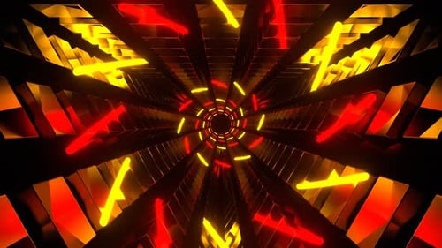 Red And Orange Neon Spirals In Triangular Tunnel Background Vj Loop In 4K