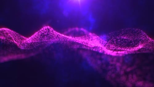Abstract purple waves from particles and energy magic dots with glow and blur effect, abstract