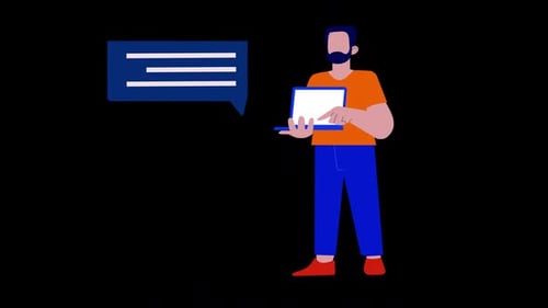 Animated Flat Design Man with Laptop and Text Bubble