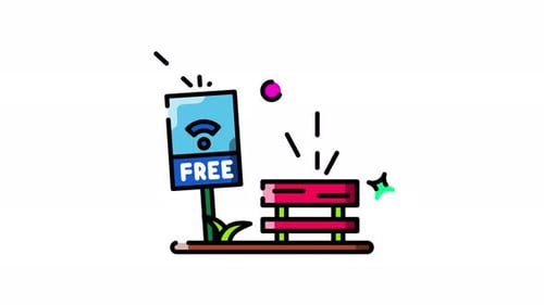 Animated Free Wi-Fi Bench Icon in Flat Design Style