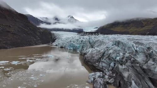 Aerial view of svinafellsjokull glacier and mountains, Iceland.