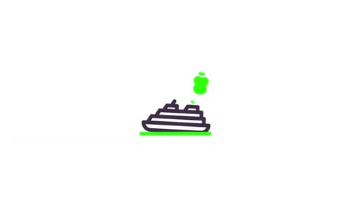 Animated Cruise Ship Icon with Dynamic Green Smoke