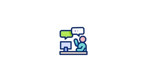 Animated Minimalist Icon of Person Talking at Computer
