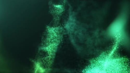 Digital particles swirl with wave energy under a microscope, creating beautiful bokeh. Abstract