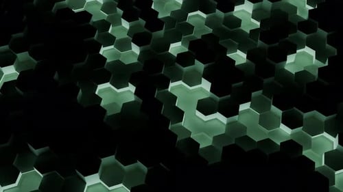 Luminous Honeycomb Grid Reveals Intricate Data Pathways With Green Lighting And Cellular Depth