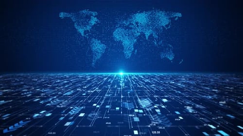 Connexion au réseau d'affaires de la planète Terre, carte du monde, flux de données numériques, technologie Blockchain