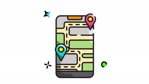 Animated Map Navigation on Smartphone in Flat Design