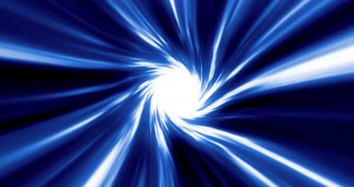 Abstract tunnel moving in hyperspace, blue energy vortex flying straight, colorful speed of light