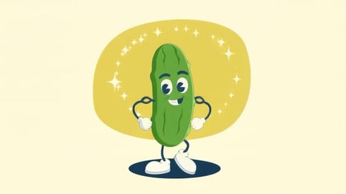 Cute Cucumber Pickle Smiling & Dancing , Healthy Vegetables Mascot - Kids Cartoon Foods Animations