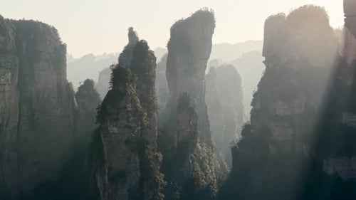 Aerial view of unique rock formations in Zhangjiajie China