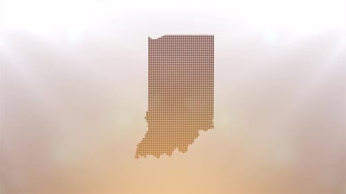 Digital Pixel Grid Reveals Indiana Map with Light Rays
