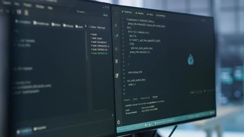 Close Up of Code Lines on Computer in Server Room for Machine Learning
