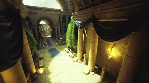 Luxurious Procession Route Featuring Vibrant Carpet and Majestic Fixtures