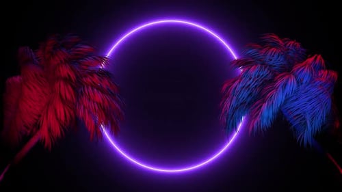 Flickering Neon Circle With Palm Trees