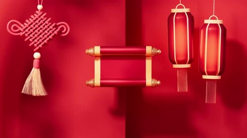 Parchemin vide avec fond de style traditionnel chinois, rendu 3D.
