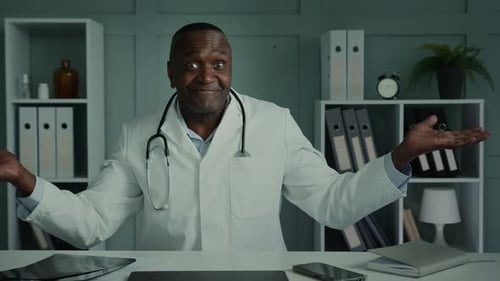 Doctor Man Older African American Medical Specialist Talking Distant with Patient Online Virtual