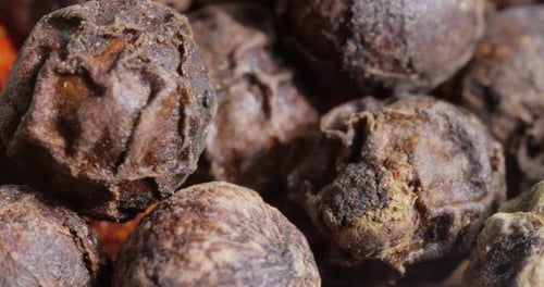 Peppercorns or mixture of peppers spice. Red, white black and green hot pepper Super Macro Close Up