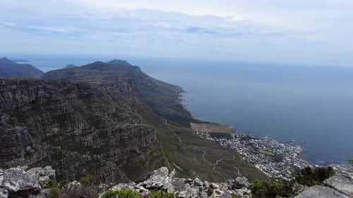 Table Mountain Viewpoint Overlooking Camps Bay And Twelve Apostles In Cape Town, South Africa. High