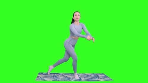 Athletic Fit Woman Doing Fitness Aerobic Exercises on the Mat on the Chroma Key