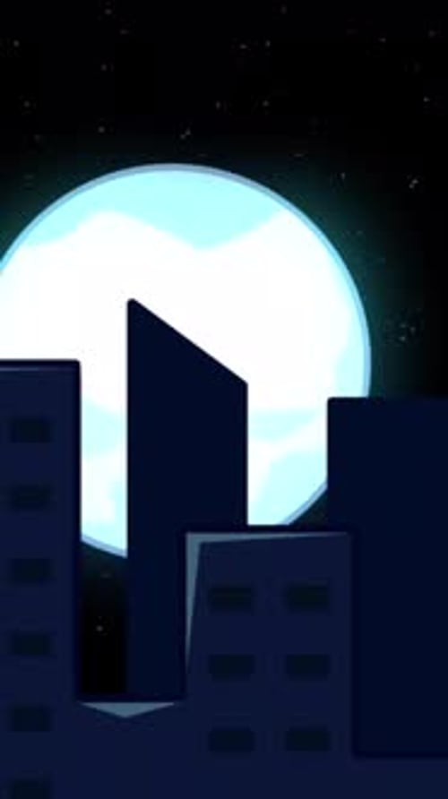 Night City Buildings Moon Vertical On Alpha Channel