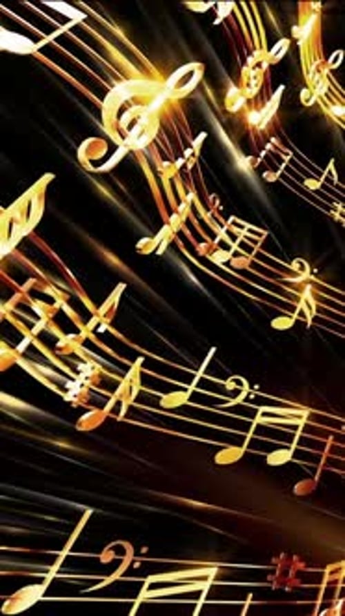 Elegant Golden Musical Notes Flowing Vertical Animation