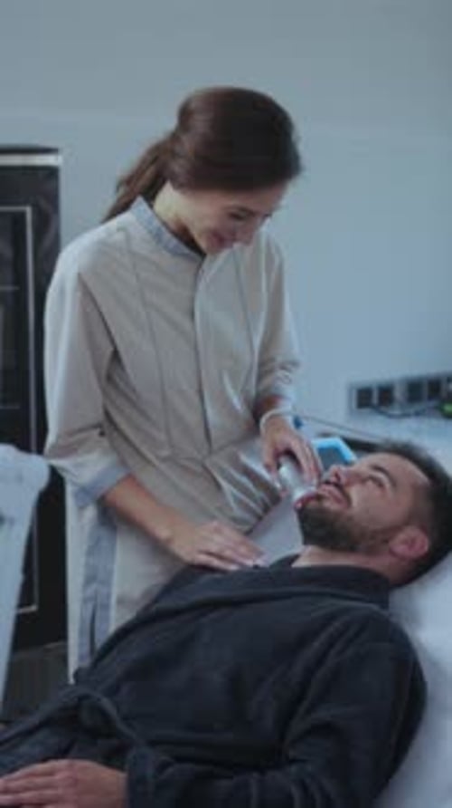 Modern Clinic Facial Session Professional Skincare Procedure with Soothing Device and Professional